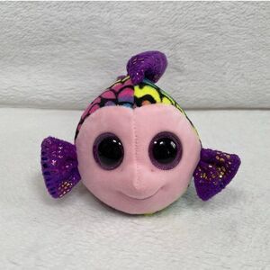 TY Beanie Boos Flippy Rainbow Fish 6" Purple Pink Glitter Eyes Plush Fish